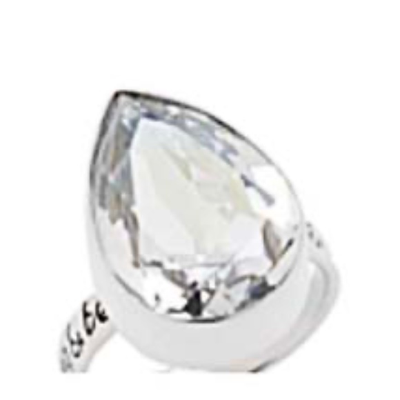 STERLING SILVER & BLUE SHADE SWAROVSKI CRYSTAL RING, SIZE 8, 18x33mm PEAR, BEZEL - Picture 1 of 1